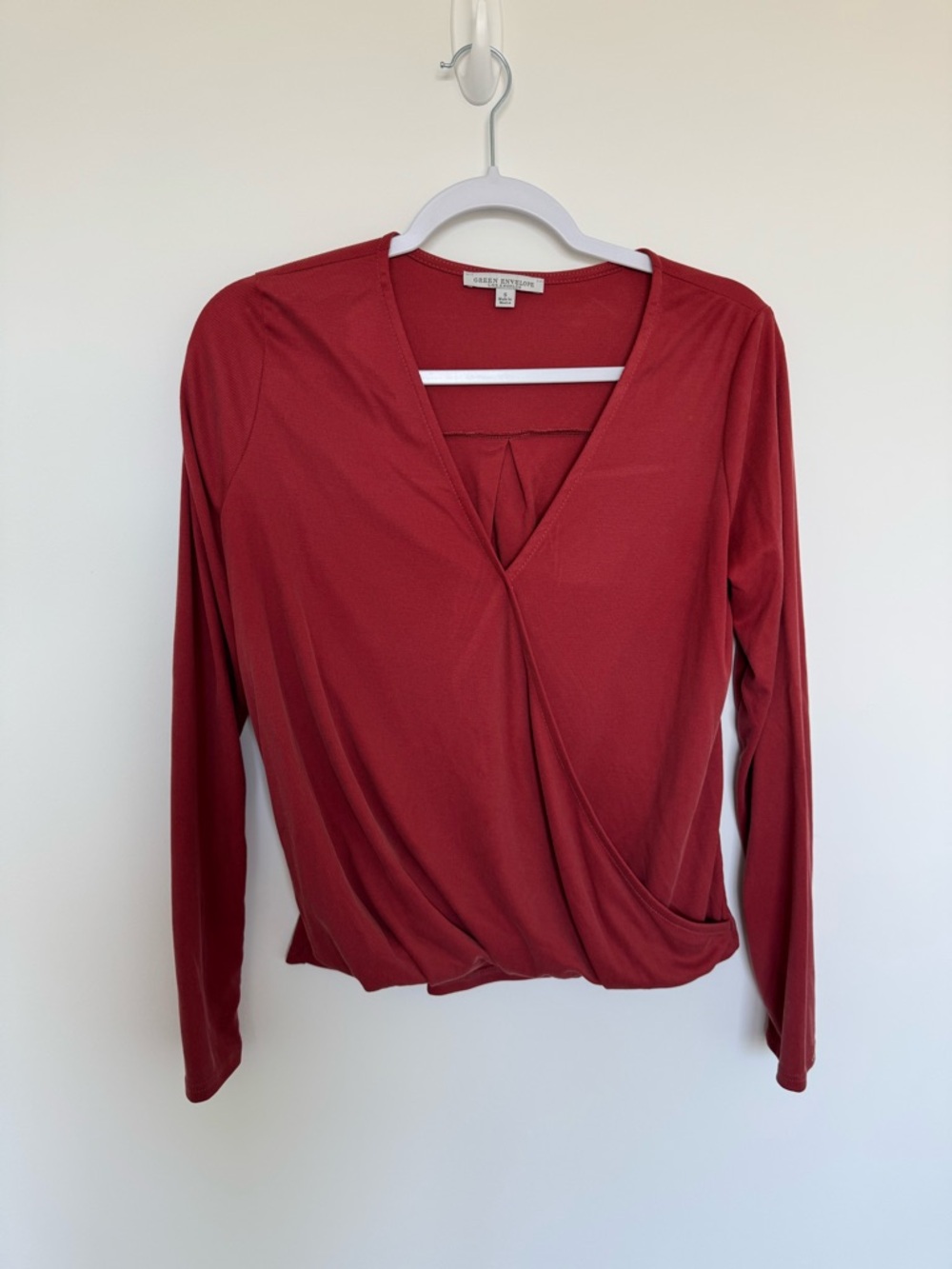 Green Envelope Surplice V Neck Top - Burnt Orange